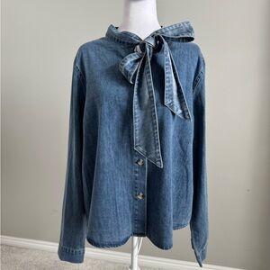 Aaron & Amber Denim Button-Down Shirt with Bow